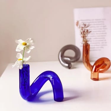Curled Glass Candlestick Holder / Bud Vase