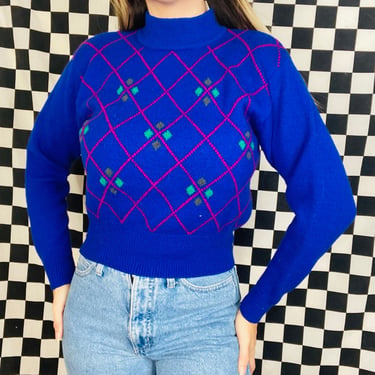 90s Vintage Arglye Merino Wool Cropped Knit Sweater
