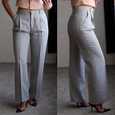 STELLA McCARTNEY Light Angel Blue Structured Linen Pleated High Rise Pants | Made in Hungary | 100% Linen | Y2K 2000s Designer Dress Slacks 