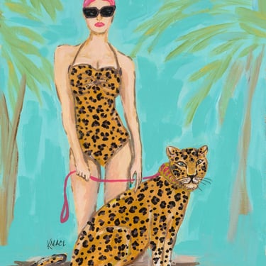 Fine Art Print of Original Painting, Giclee Print, Original Art, Whimsical Art, Unique Art, Woman Portrait, Leopard Art 