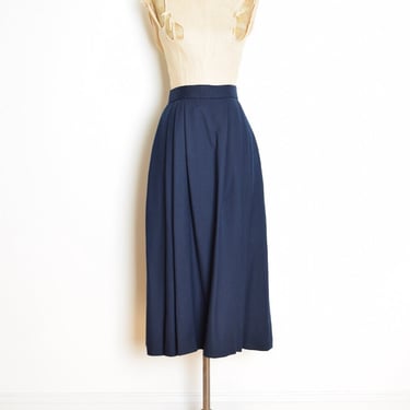 vintage 80s skirt navy blue wool high waisted full simple midi secretary skirt M clothing 
