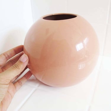 Vintage 80s Light Mauve Pink Orb Vase - 1980s Ceramic Pottery Vase - Minimalist Home Decor - Dried Floral Container 