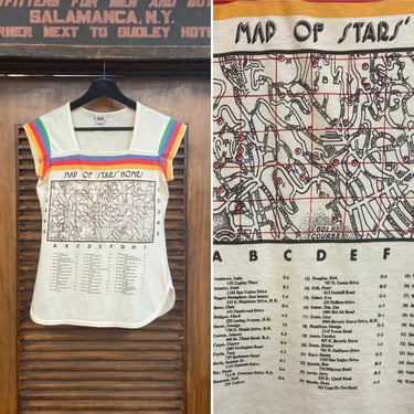 Vintage 1970’s Original “Map of Stars’ Home” Rainbow Tank Top Hollywood Movie Star Pop Art Tee Shirt, 70’s T-Shirt, Vintage Clothing 