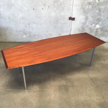 1950s Florence Knoll Mid Century Modern 580 Walnut &amp; Chrome Table