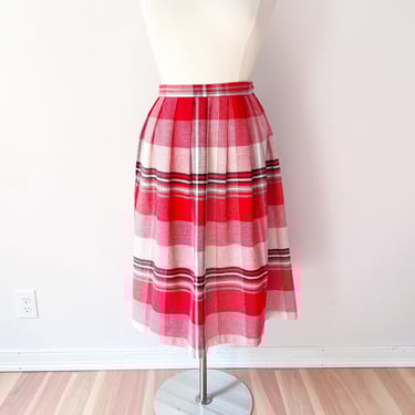 SIZE XL Vintage Plaid A Line Skirt - Large Dark Academia Plaid Skirt - Wool Red White Knee Length - Romantic Academia Fall Autumn 