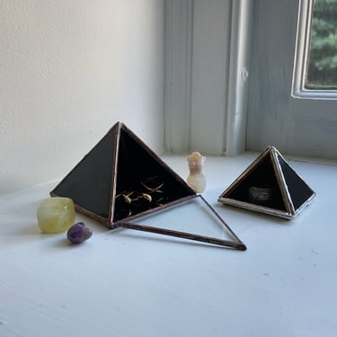 Magus Pyramid Display Box, Large - black glass pyramid - jewelry box - hinged - silver or copper - eco friendly 