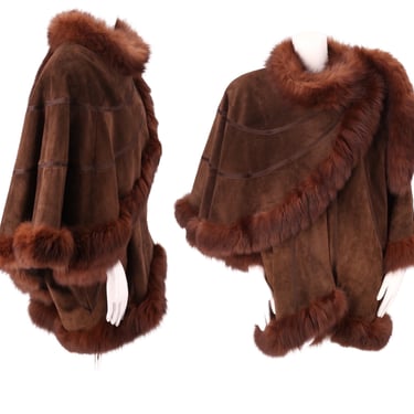 80s BELTRAMI suede fox fur draped coat sz L / vintage 1980s brown cocoon coat / vintage fur coat XL 