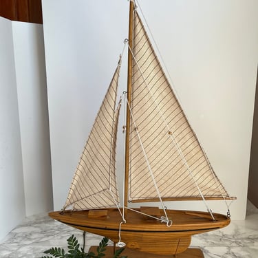 Vintage Wood Sailboat Model Display Boat Ship Coastal Nautical Decor 