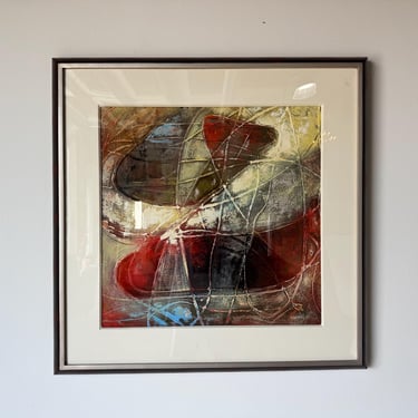 Vintage Cecil K. Abstract Expressionist Acrylic Paint on Board, Framed 
