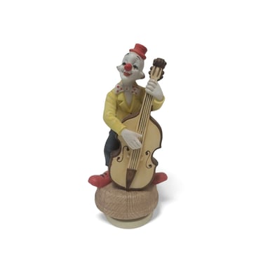 Vintage Kato Kogei Clown Music Box Figurine, Revolving Handpainted Bisque Porcelain, Japan, Stand Up Bass, Nursery Decor, Clown Collector 