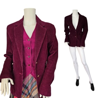 Licorice Brand 1970's Burgundy Cotton Corduroy Blazer I Suit Coat I Jacket I Sz Med 