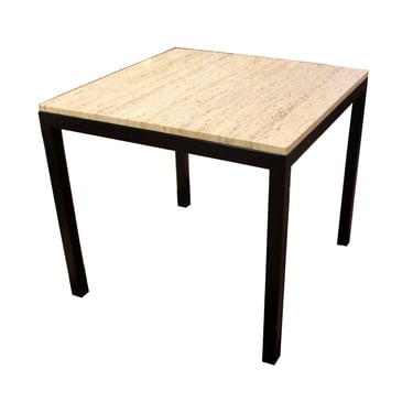Mid Century Modern Ebonized Wood and Travertine Game Dinette Table 