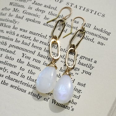 14k Paperclip & Moonstone Earrings