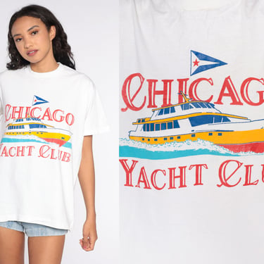 Chicago Yacht Club Shirt Boat Tshirt 90s Retro TShirt Nautical Sailor Vintage T Shirt 80s Tee Graphic Print Fruit of the loom Large L 