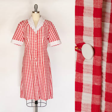 1970s Shirt Front Gingham Day Dress  S 