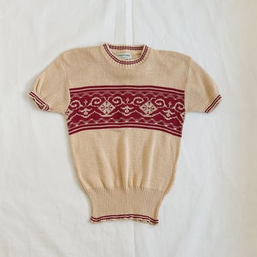 1970s does 1940s Shefford Knits Short Sleeved Cotton Sweater 
