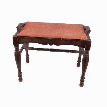 Vintage Carved Wooden Upholstered Bench Piano Stool 