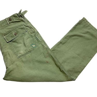 Vintage 1960s US Army OG-107 Cotton Field Trousers / Pants ~ measure 39 x 31 ~ Vietnam War ~ Button-Fly ~ 38 40 Waist ~ Worn-In / Patched 