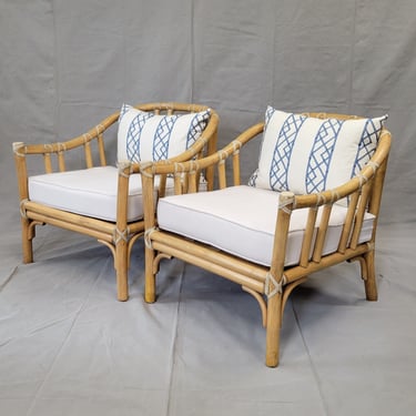 Vintage 1978 McGuire Bamboo Lounge Chairs With Rawhide Binding (Two Sets of Cushions) - a Pair