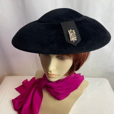 50’s large fascinator style hat ~black felt pinup rockabilly 1940’s 1950’s dress hat Audrey Hepburn style true vintage ~open size 