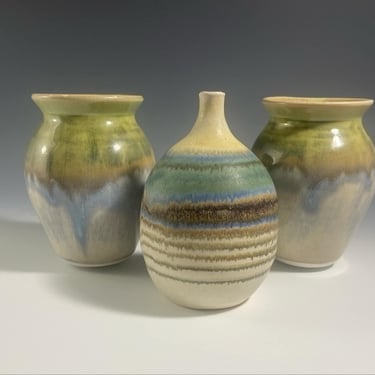Set of Three ( 3 ) Small multi-colored Ceramic Vases 