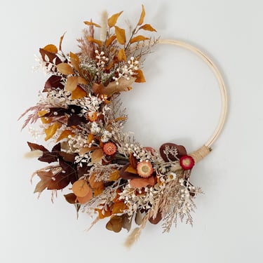 Neutral Fall Browns and Creams Wreath, Neutral front door wreath, Modern Fall Wreath with Stunning Apricot Strawflowers 
