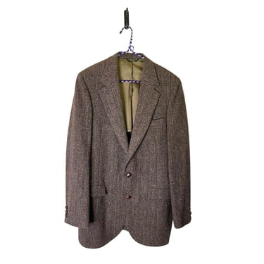 Harris Tweed Man Wool Mens Vintage Blazer Sport Coat Heather Brown Herringbone 