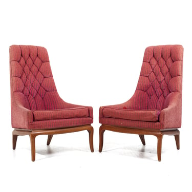 T.H. Robsjohn Gibbings for Widdicomb Mid Century Highback Lounge Chairs - Pair - mcm 