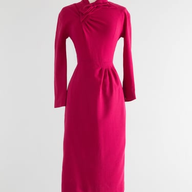 Chic 1970's Nina Ricci Azalea Pink Wool Crepe 1940's Style Dress / XS