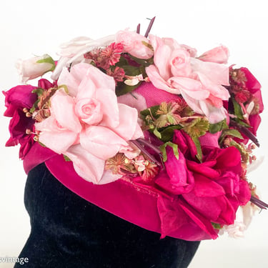 1960s Pink Flower Hat | 60s Pink Floral Hat | | Glenna display picture 1