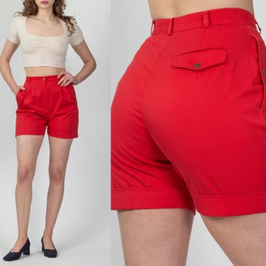 70s Bright Red High Waist Shorts - Extra Small, 25.25" | Vintage The Villager Pleated Cuffed Mom Shorts 
