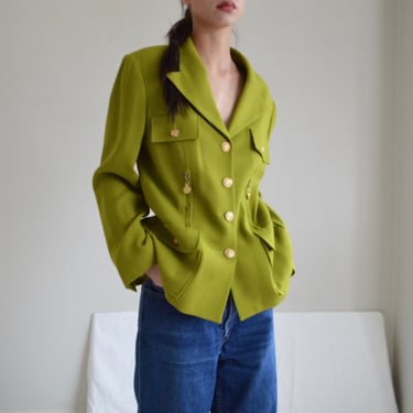 chartreuse wool crepe long line blazer 