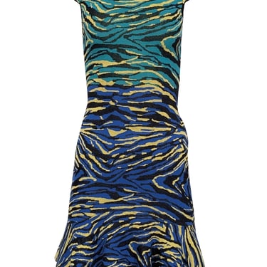 Missoni - Blue, Green, Yellow, & Black Animal Print Fit & Flare Dress Sz 4