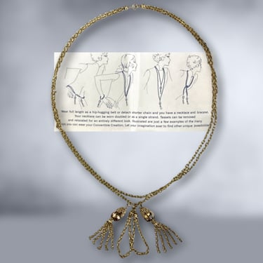 VINTAGE 70s Avon Convertible Creation 4-piece Jewelry Set | Gold Chain Necklace/Belt, Bracelet, Tassels & Lantern Charms 1970s | VFG 