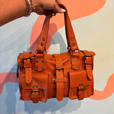 Vintage y2k Mulberry Roxanne Orange Pebbled Leather Handbag Slouch Purse 