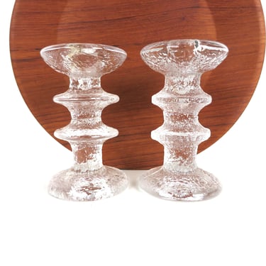 Vintage Iittala Festivo Candle Holders By Tim Sarpaneva, Double Ring Iittala Glass Candle Stick Holders From Finland 
