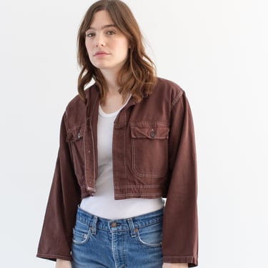Vintage Hickory Brown Crop Jacket | Cropped Short Chore | Overdye | S 