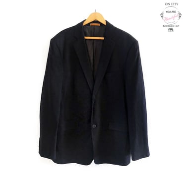 Pure CASHMERE Mens Blazer Suit Jacket by ADOLFO, Vintage Designer Black Cashmere Wool, Single Breasted Sport Coat, Large, 42L 