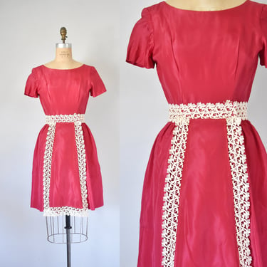 June taffeta 1960s dress, 60s red dress, 1960s dress, , beige cotton dress, vintage sundress 