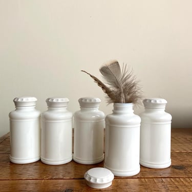 set 5 vintage milk glass spice apothecary jars 