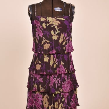 Brown and Purple Lovely Tiered Beaded Rayon Dress By Eva Blue, S