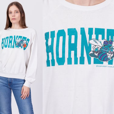 80s Charlotte Hornets NBA Sweatshirt - Men's Large Short, Women's XL | Vintage Chalk Line Basketball Graphic Streetwear Pullover 