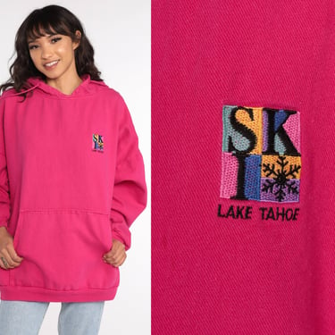 Lake Tahoe Sweatshirt -- 90s Ski Lake Tahoe Shirt Hot Pink Hoodie Sweat Shirt Graphic Sweatshirt 80s Shirt Hoodie Extra Large xl 