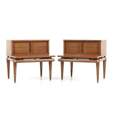 Kent Coffey Sequence Mid Century Walnut and Brass Nightstands - Pair - mcm 