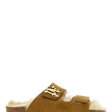 Palm Angels Woman Camel Suede Slippers