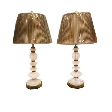 Rock Crystal & Tiger's Eye Table Lamps - a Pair