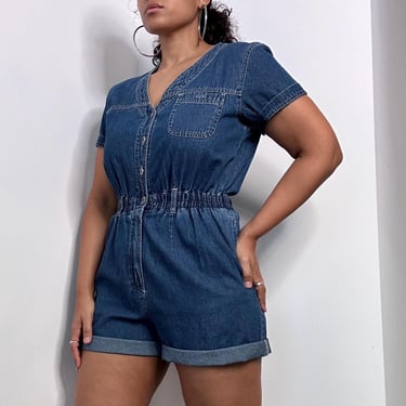 90s Denim Romper with Southwest Buttons | Medium Large 