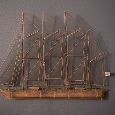 Mid Century Modern Copper Clipper Ship Wall Art Sculpture by Curtis Jere 