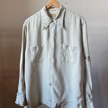 L XL, Vintage 1950s Irish Linen Loop Collar Button Down Shirt, McGregor, Long Sleeve, As Is, B 