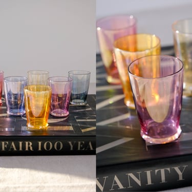 Vintage Iridescent Multicolored Shot Glass Set | Set 0f 6 | Modern, Barware, Home Decor, Boho | Tumbler Bubble Shot Glass Glassware 